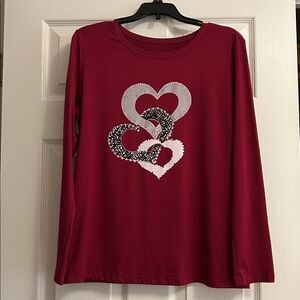 Red Long Sleeve Top with Heart Design